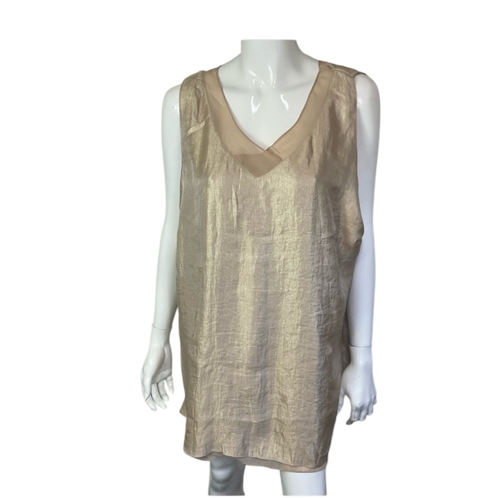 Coldwater Creek Women's Gold V-Neck Side Zip Sleeveless Tunic Blouse Size 2X